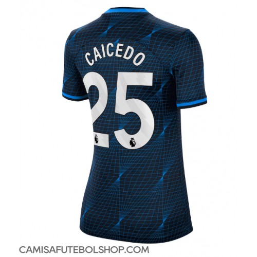 Camisa de time de futebol Chelsea Moises Caicedo #25 Replicas 2º Equipamento Feminina 2023-24 Manga Curta